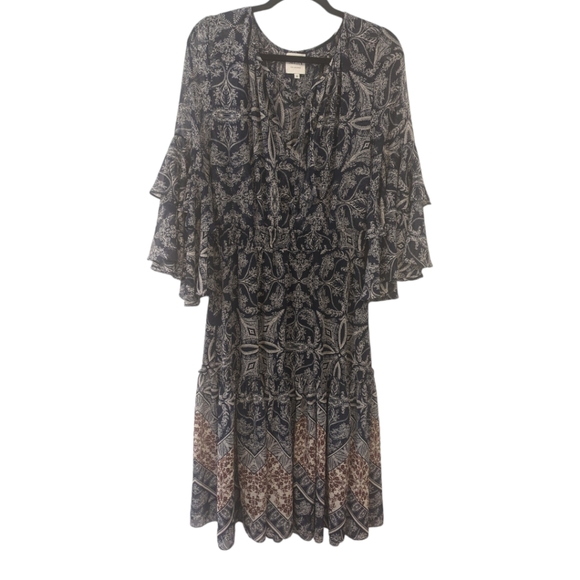 Misa Los Angeles Coco Blue Ruffle Sleeve Floral Dress. Medium - Picture 1 of 6